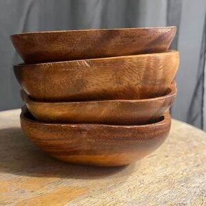 Handcrafted Wooden Serving Bowls - Natural Brown